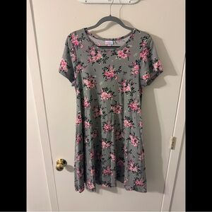 Lularoe Jessie Gray and Pink Knee-Length Casual Sundress with Short Sleeves